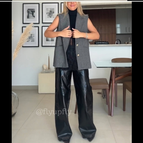 Zara * Faux Leather Cut Out Wide Pants Black size XS - Picture 12 of 16